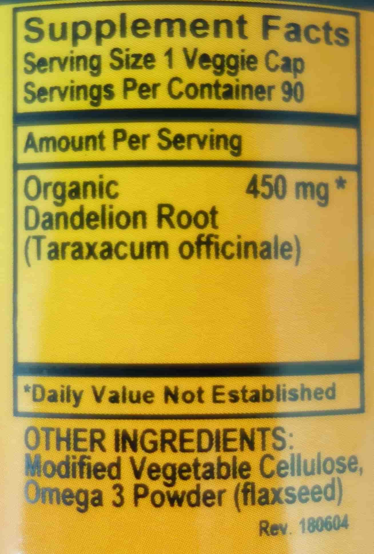 Betsy_s Basics Dandelion Caps Supplement Facts