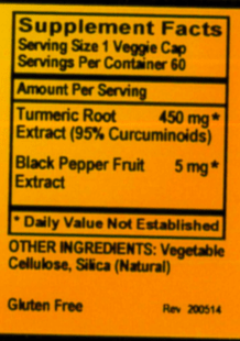 Betsy's Basics Turmeric Supplement Facts