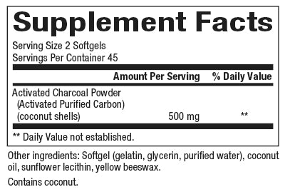 Activated Charcoal 500 mg, 90 sgel