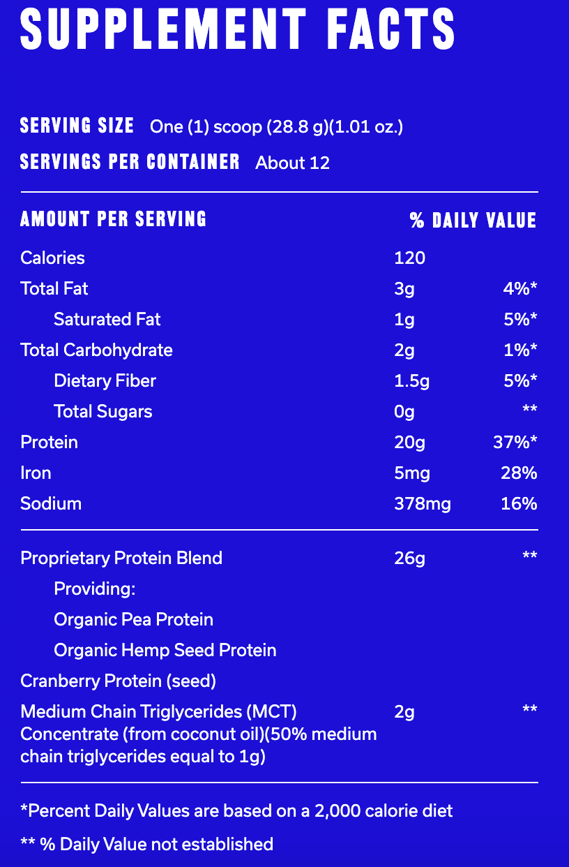 Biochem 100% Vegan Protein Vanilla Flavor Supplement Facts
