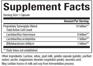 Natural Factors Acidophilus & Bifidus 10 Billion Supplement Facts