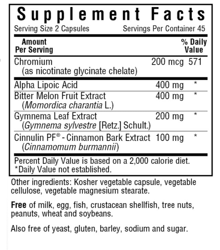 Bluebonnet Nutrition TARGETED CHOICE® BLOOD SUGAR SUPPORT Supplement Facts