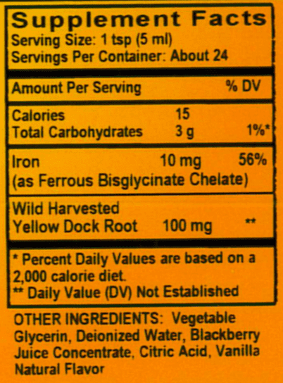 Betsy_s Basics Liquid Iron Supplement Facts