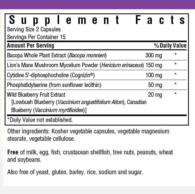 Bluebonnet Nutrition Targeted Choice Brain Power Supplement Facts