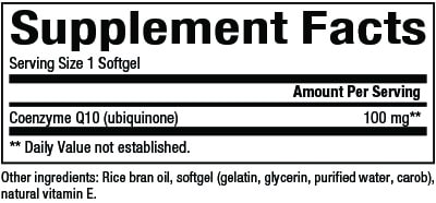 Natural Factors Coenzyme Q10 100 mg Supplement Facts