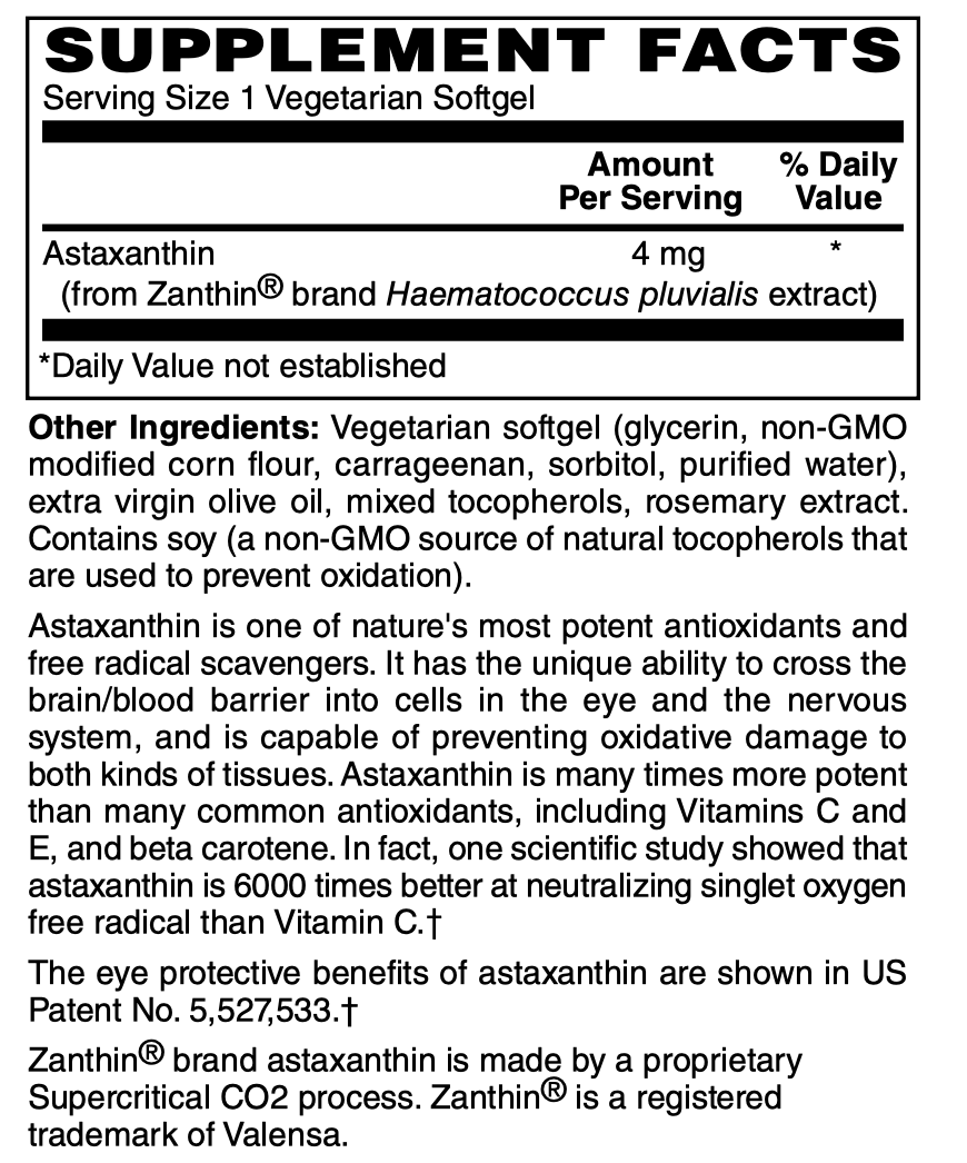 Betsy_s Basics Astaxanthin 4 mg Supplement Facts
