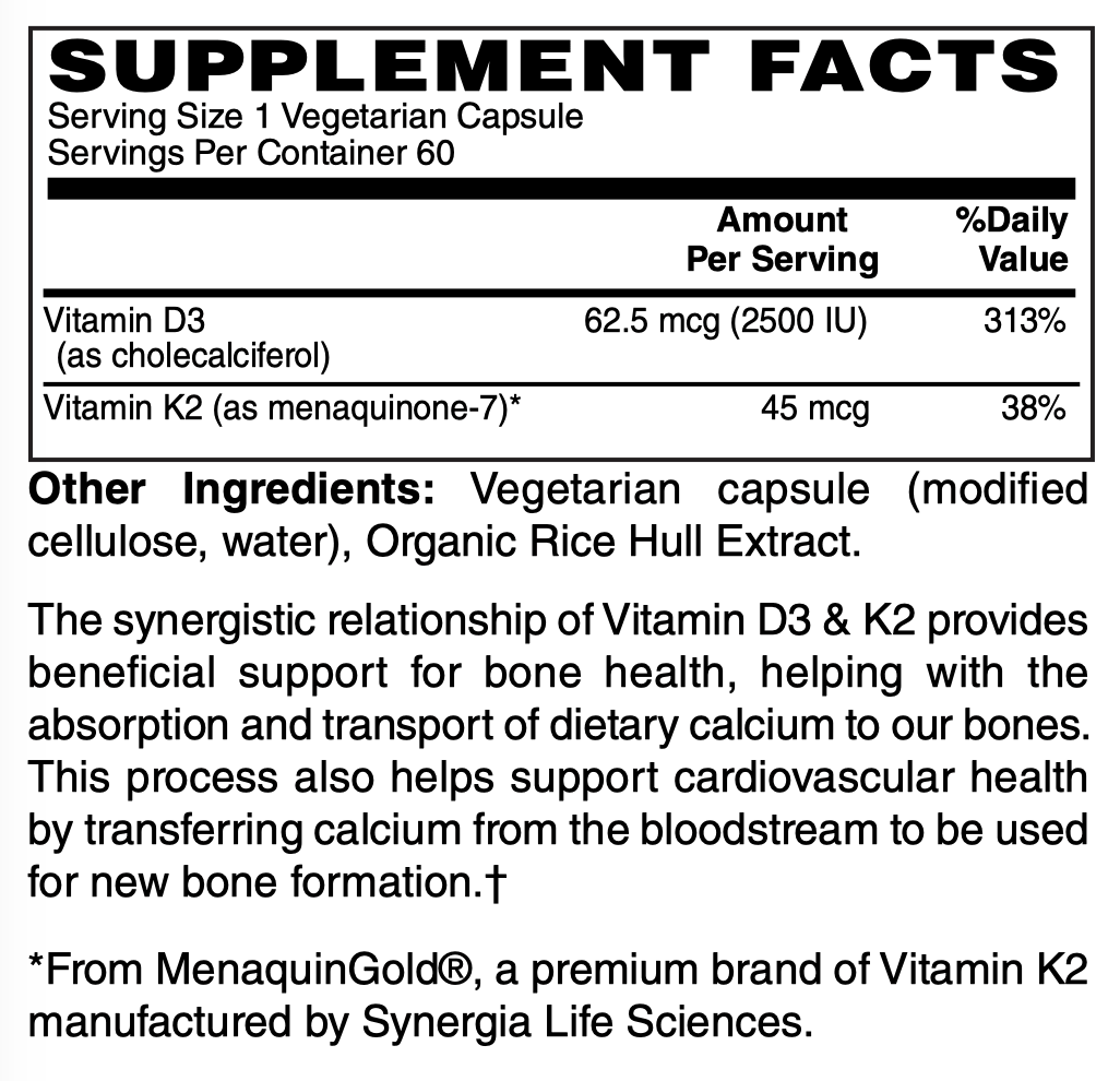 Betsy_s Basics Vitamin D3 and K2 Supplement Facts