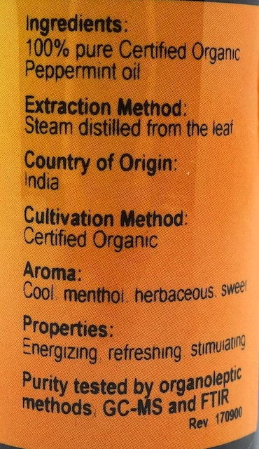 Betsy_s Basics Certified Organic Peppermint Essential Oil Ingredients