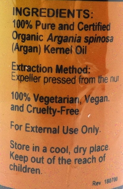 Betsy_s Basics Certified Organic Argan (Virgin) Moisturizing Oil Ingredients