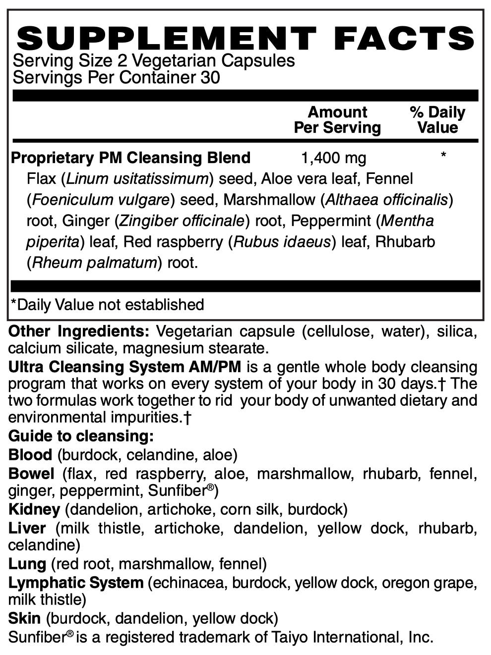 Betsy_s Basics Ultra Cleansing System PM Cleansing Blend Supplement Facts