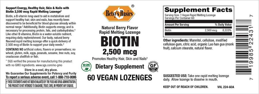 Betsy_s Basics Natural Berry Flavor Rapid Melting Lozenge Biotic 2500 mcg