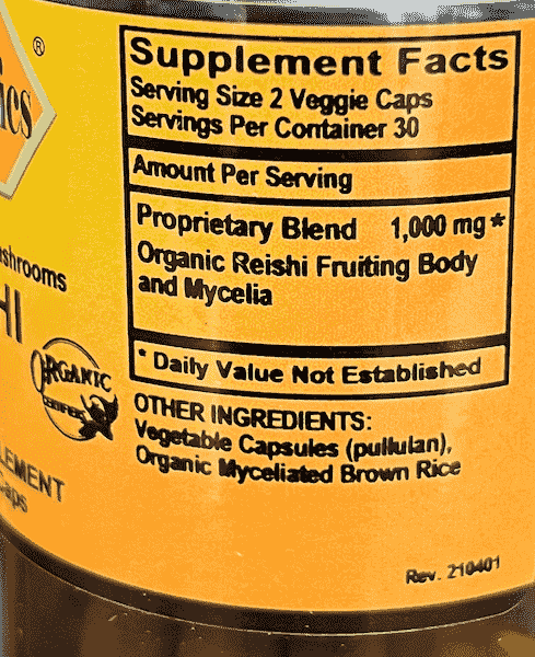 Betsy_s Basics Reishi Mushroom Supplement Facts