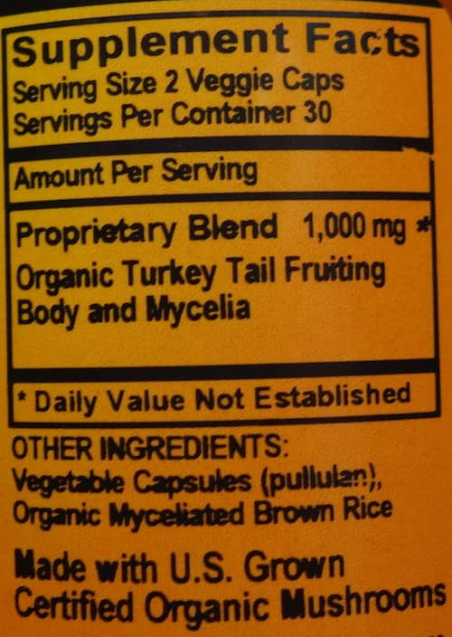 Betsy_s Basics Turkey Tail Mushroom Veggie Caps Supplement Facts