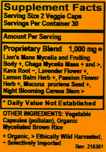 Betsy_s Basics Serene Mushroom Support Supplement Facts