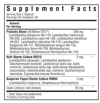 Bluebonnet Nutrition Probiotic and Prebiotic 50 Billion Supplement Facts