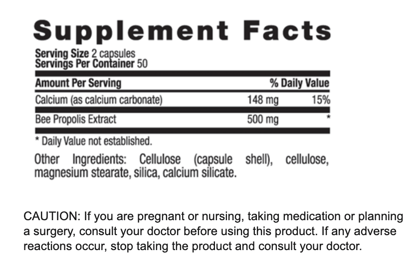 Country Life BEE PROPOLIS 500 MG Supplement Facts