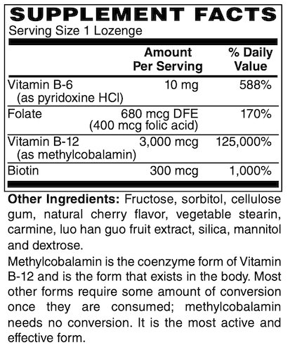Betsy_s Basics Methyl B-12 Lozenges 3000 mcg Supplement Facts