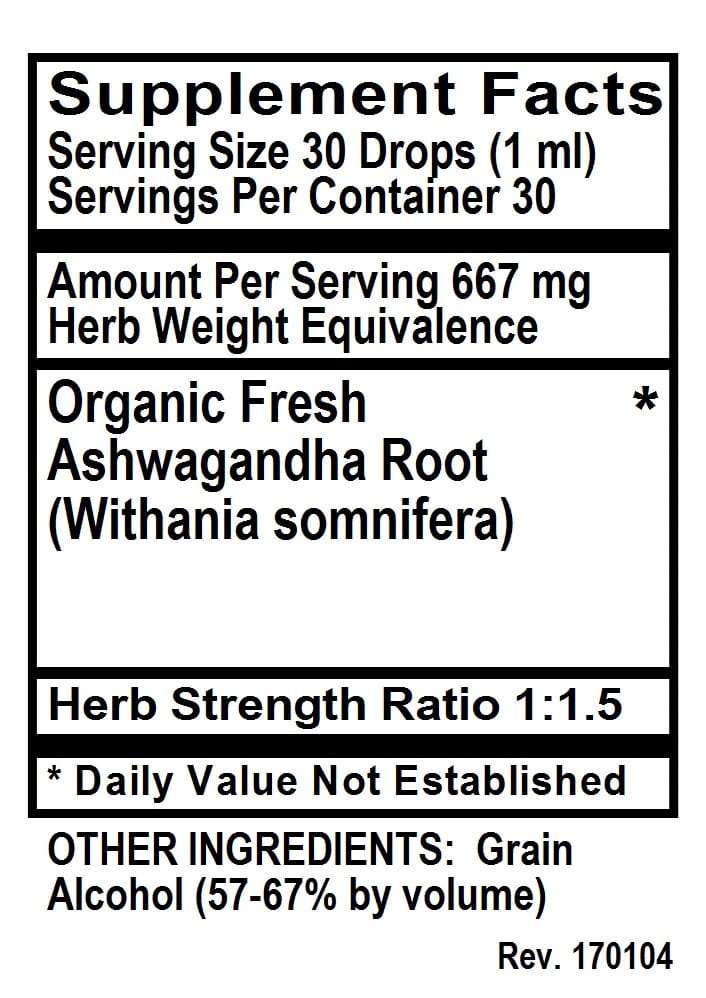 Betsy's Basics Ashwagandha Supplement Facts