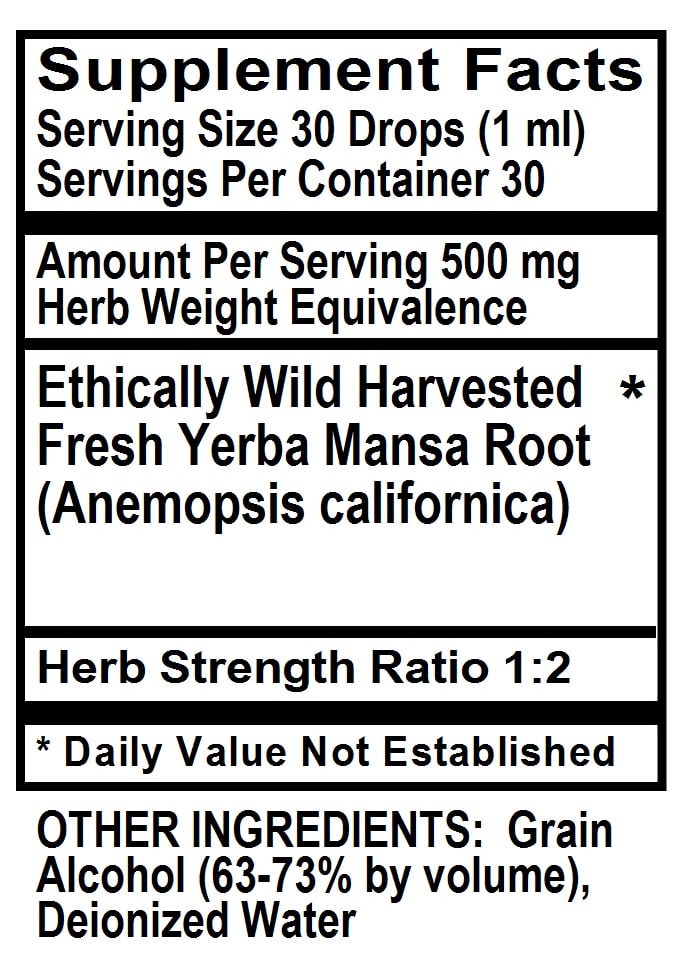 Betsy's Basics Yerba Mansa Supplement Facts