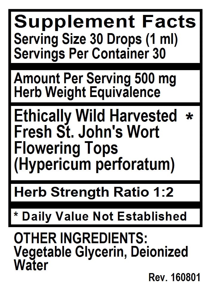 Betsy's Basics St John's Wort Supplement Facts