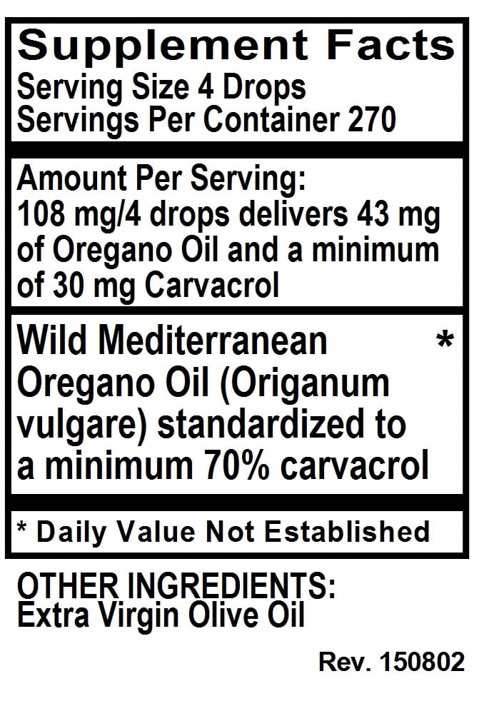 Betsy's Basics Oregano Oil Supplement Facts