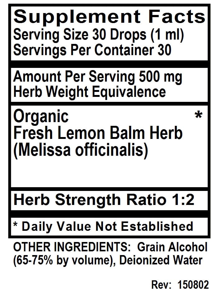 Betsy's Basics Lemon Balm Supplement Facts