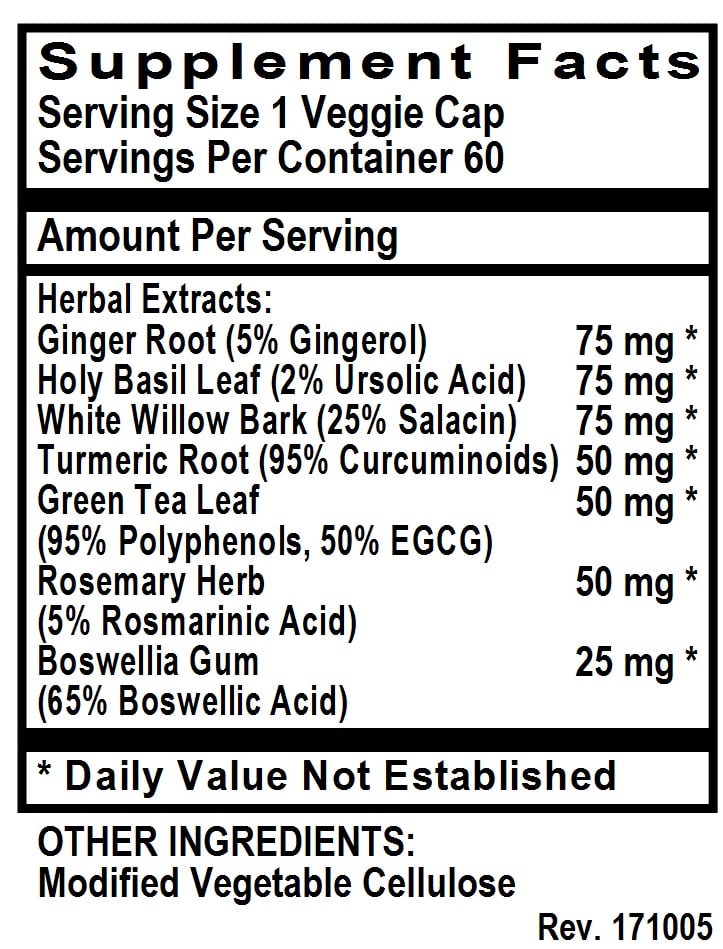 Betsy's Basics Inflacalm Supplement Facts