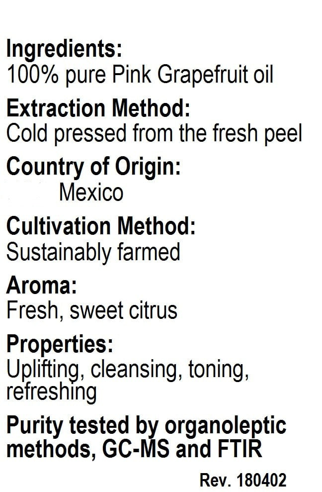 Betsy's Basics Grapefruit Pink Essential Oil Facts Panel