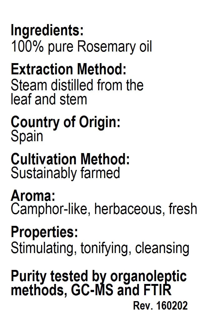 Betsy's Basics Rosemary Essential Oil Facts Panel