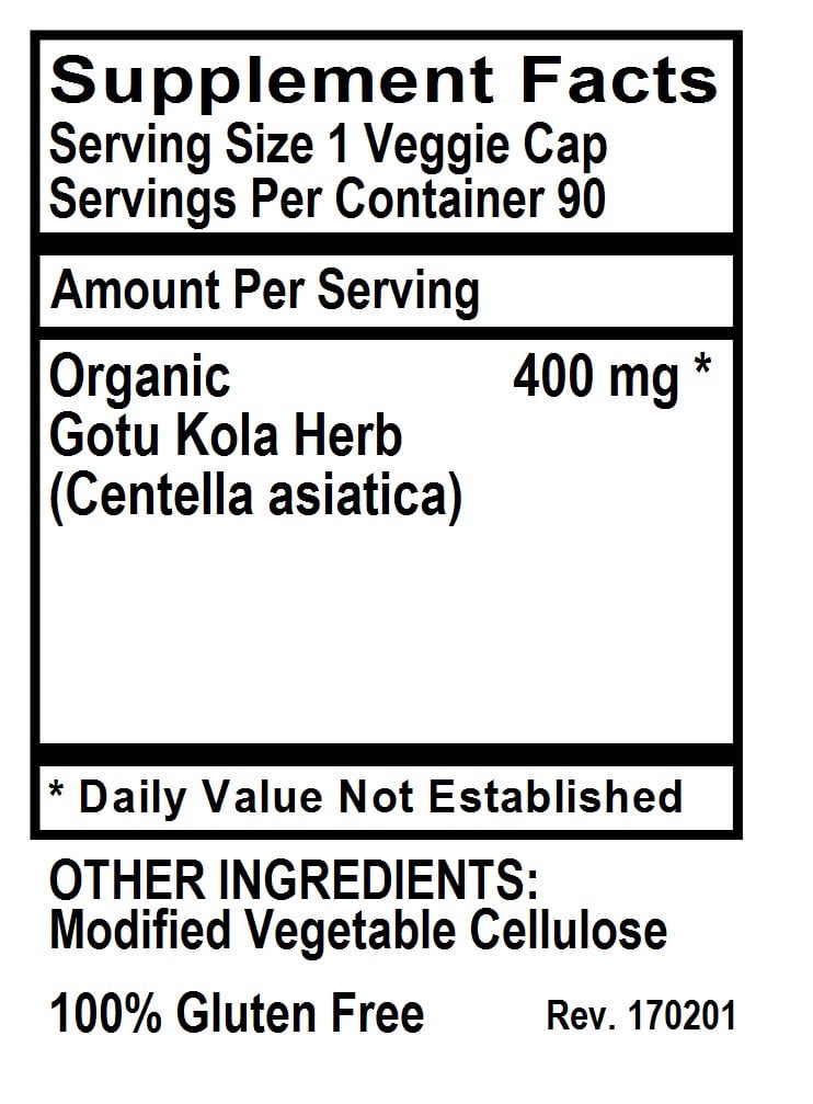 Betsy's Basics Gotu Kola Supplement Facts