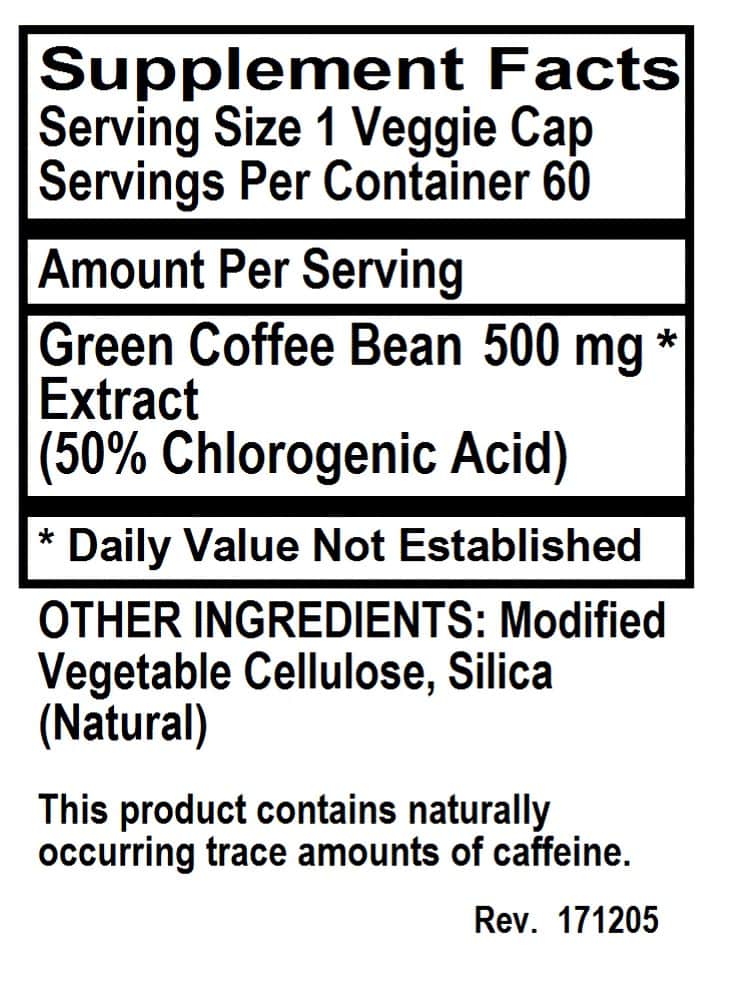 Betsy_s Basics Green Coffee Bean Extract Supplement Facts