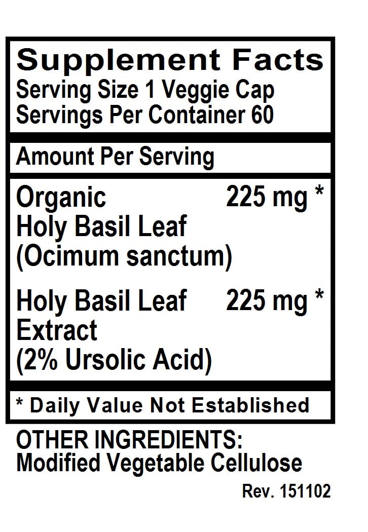 Betsy's Basics Holy Basil Supplement Facts