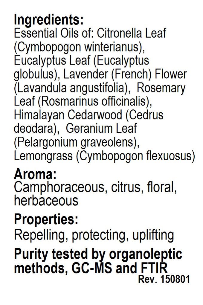 Betsy's Basics Bug Shield Essential Oil Facts Panel