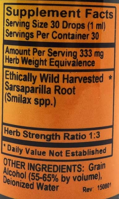 Betsy_s Basics Sarsaparilla Supplement Facts