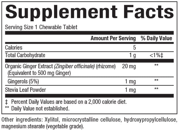 Natural Factors Chewable Ginger 500 mg Supplement Facts