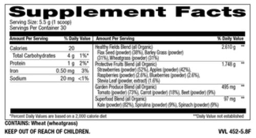 Betsy_s Basics Organic Greens Powder Soy Free Supplement Facts