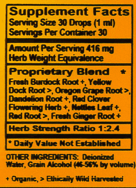 Betsy_s Basics Detoxify Liquid Herbal Supplement Facts