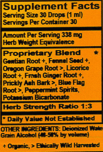 Betsy_s Basics Digest Ease (with Alcohol) Supplement Facts