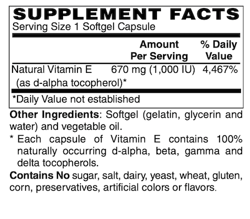 Betsy_s Basics Vitamin E 1000 Supplement Facts