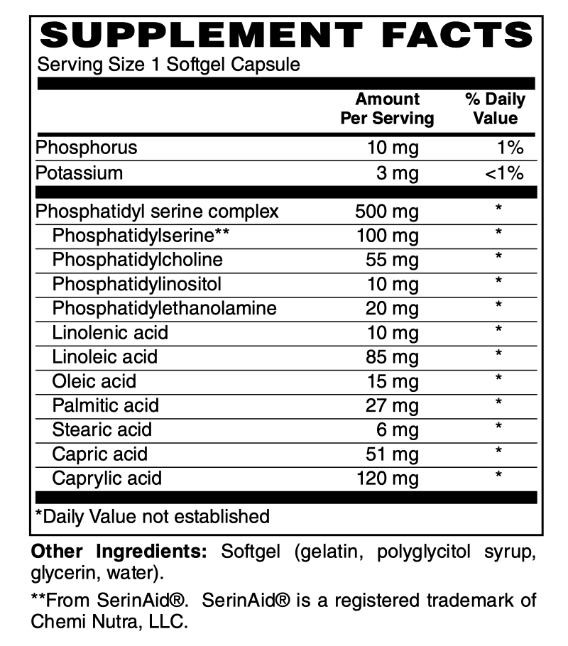Betsy_s Basics Phosphatidyl Serine Complex 500 mg Supplement Facts
