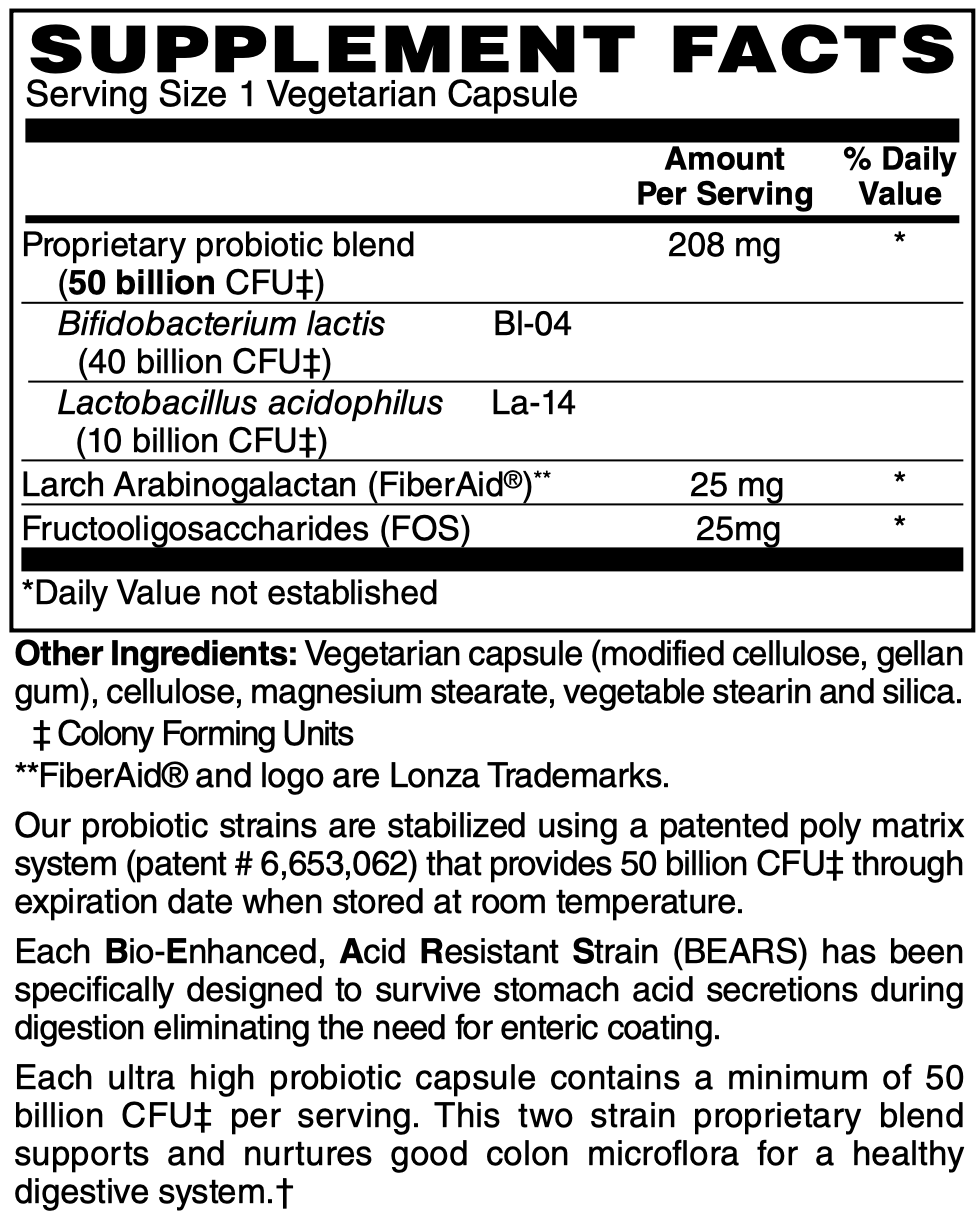 Betsy_s Basics Colon Health 50 Billion Probiotic Supplement Facts