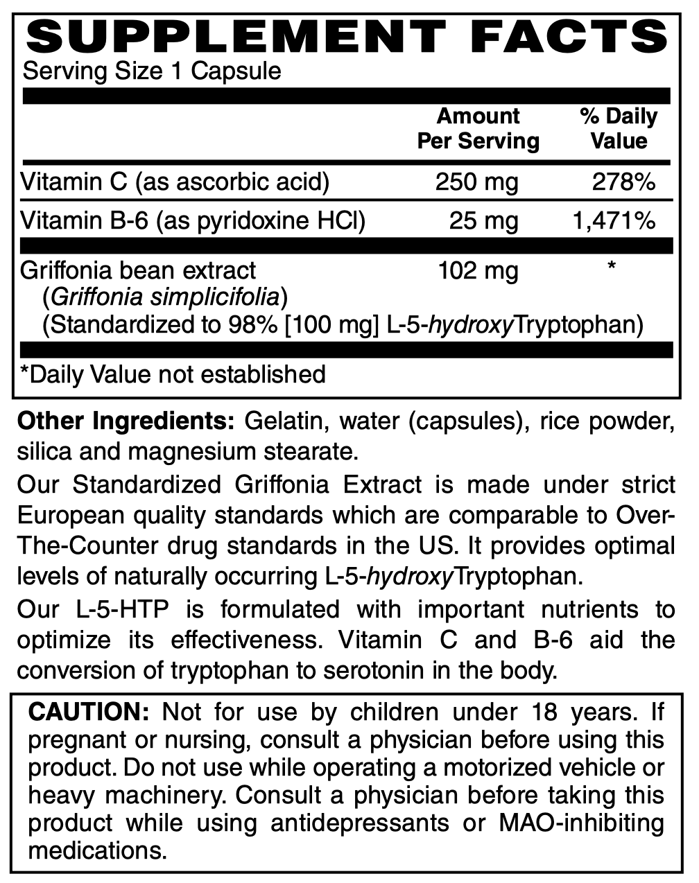Betsy_s Basics L-5-HTP L-5-hydroxytryptophan 100 mg Supplement Facts