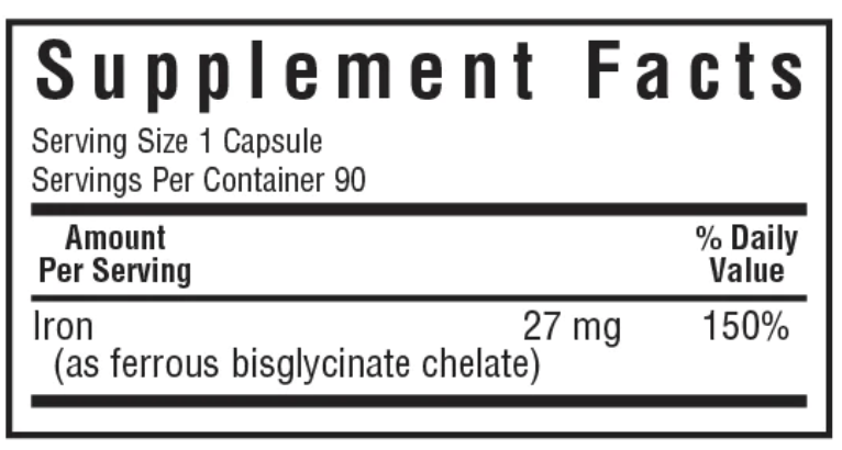Bluebonnet Nutrition Albion Extra-Strength Chelated Iron 27 mg Supplement Facts