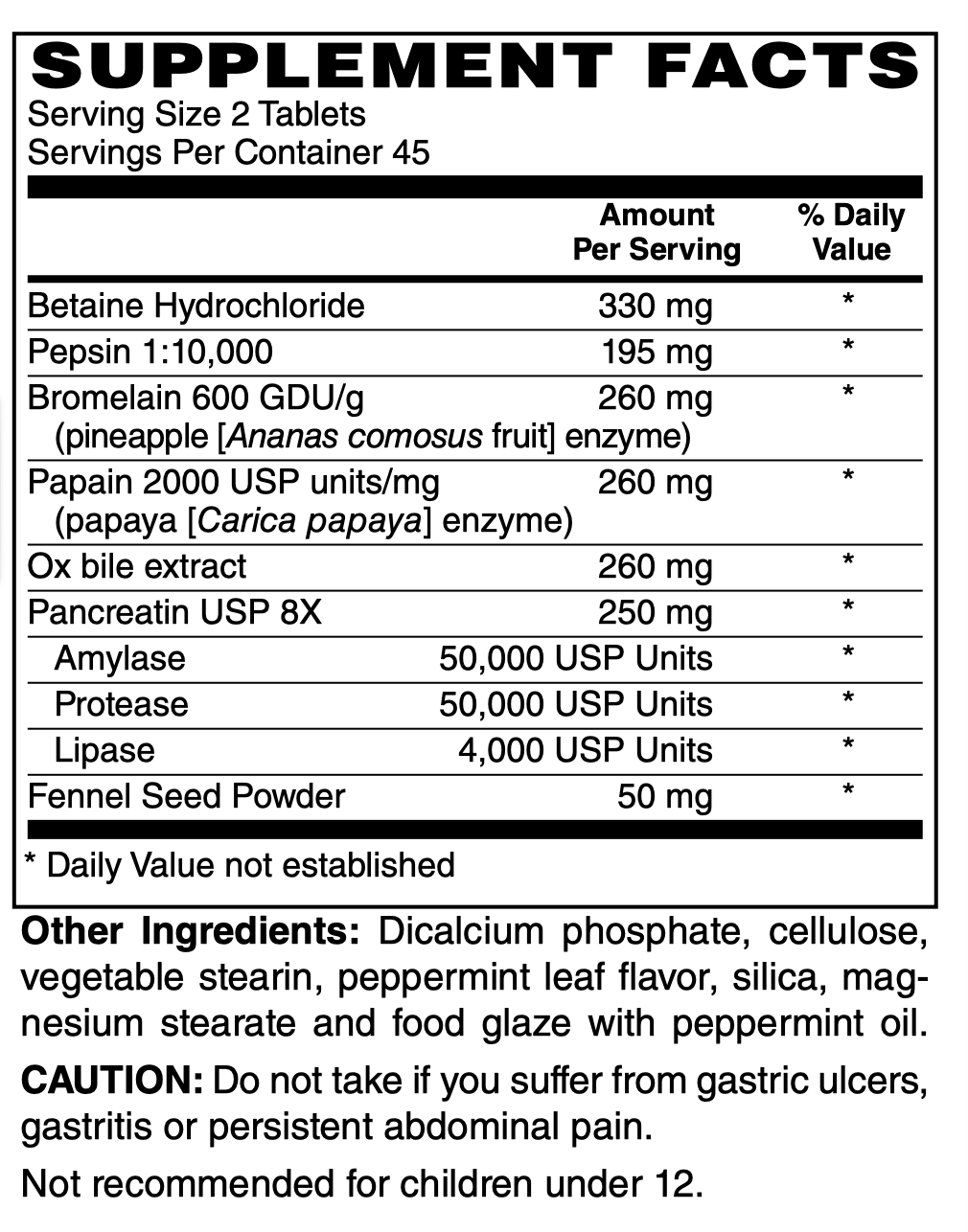 Betsy_s Basics Superzymes Supplement Facts