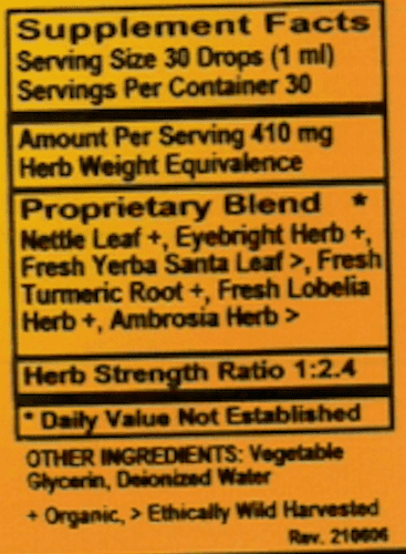 Kids Aller_Calm Alcohol Free Supplement Facts
