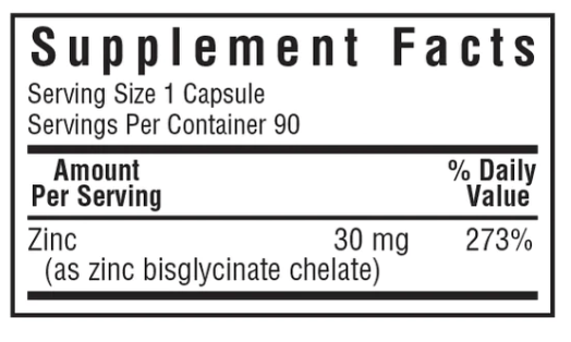 Bluebonnet Nutrition Albion Chelated Zinc Supplement Facts