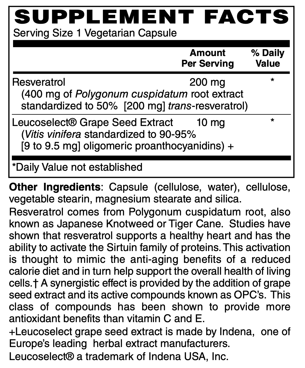 Betsy_s Basics Resveratrol Plus Supplement Facts