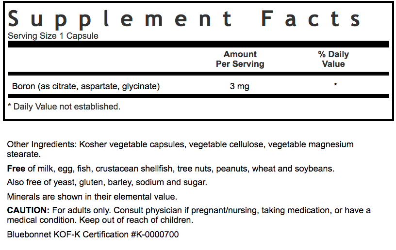 Bluebonnet Nutrition Triple Boron Supplement Facts