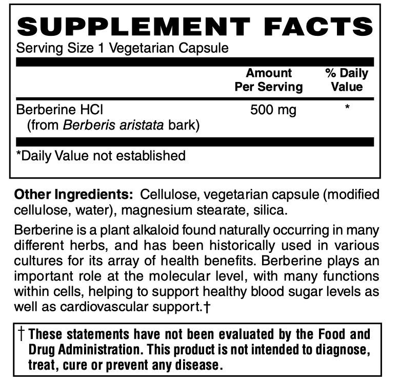 Betsy_s Basics Berberine Supplement Facts