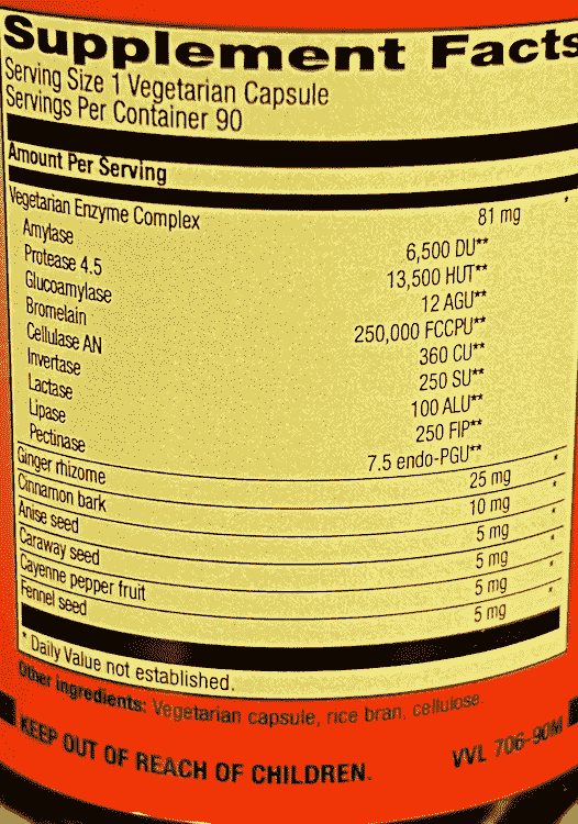 Betsy_s Basics Plant-Based Enzyme Complex with Herbs Supplement Facts